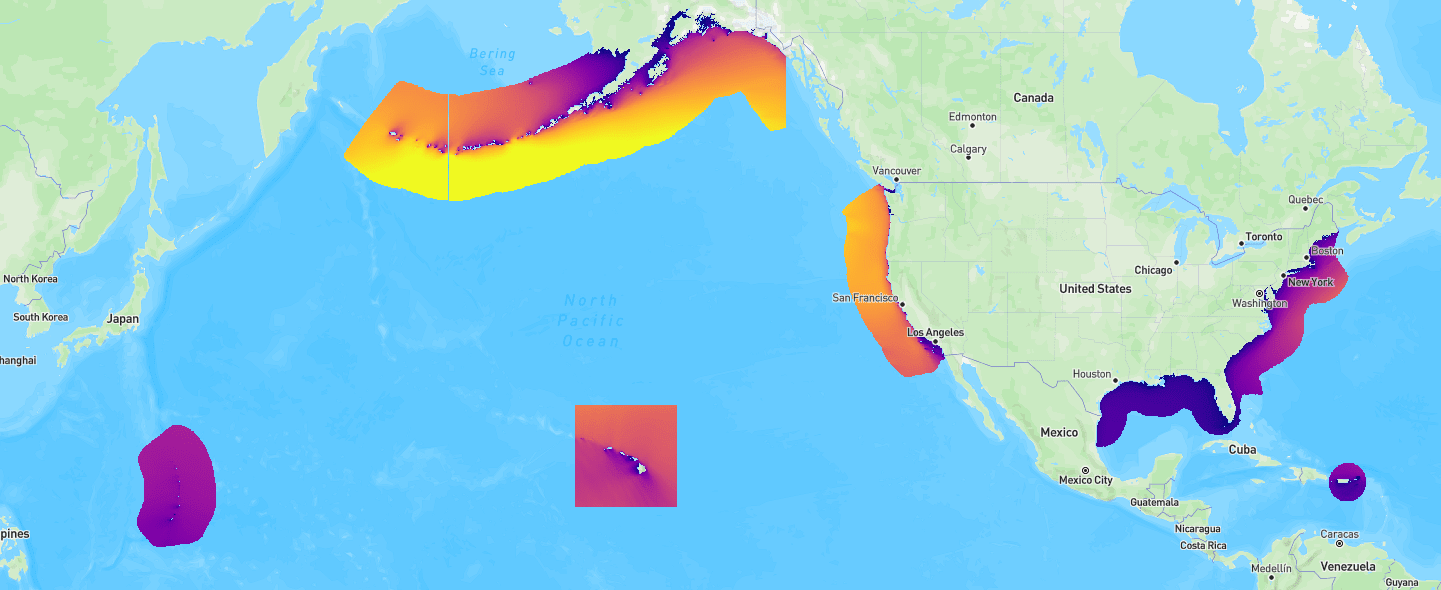 Wave power resource across all U.S. EEZ domains