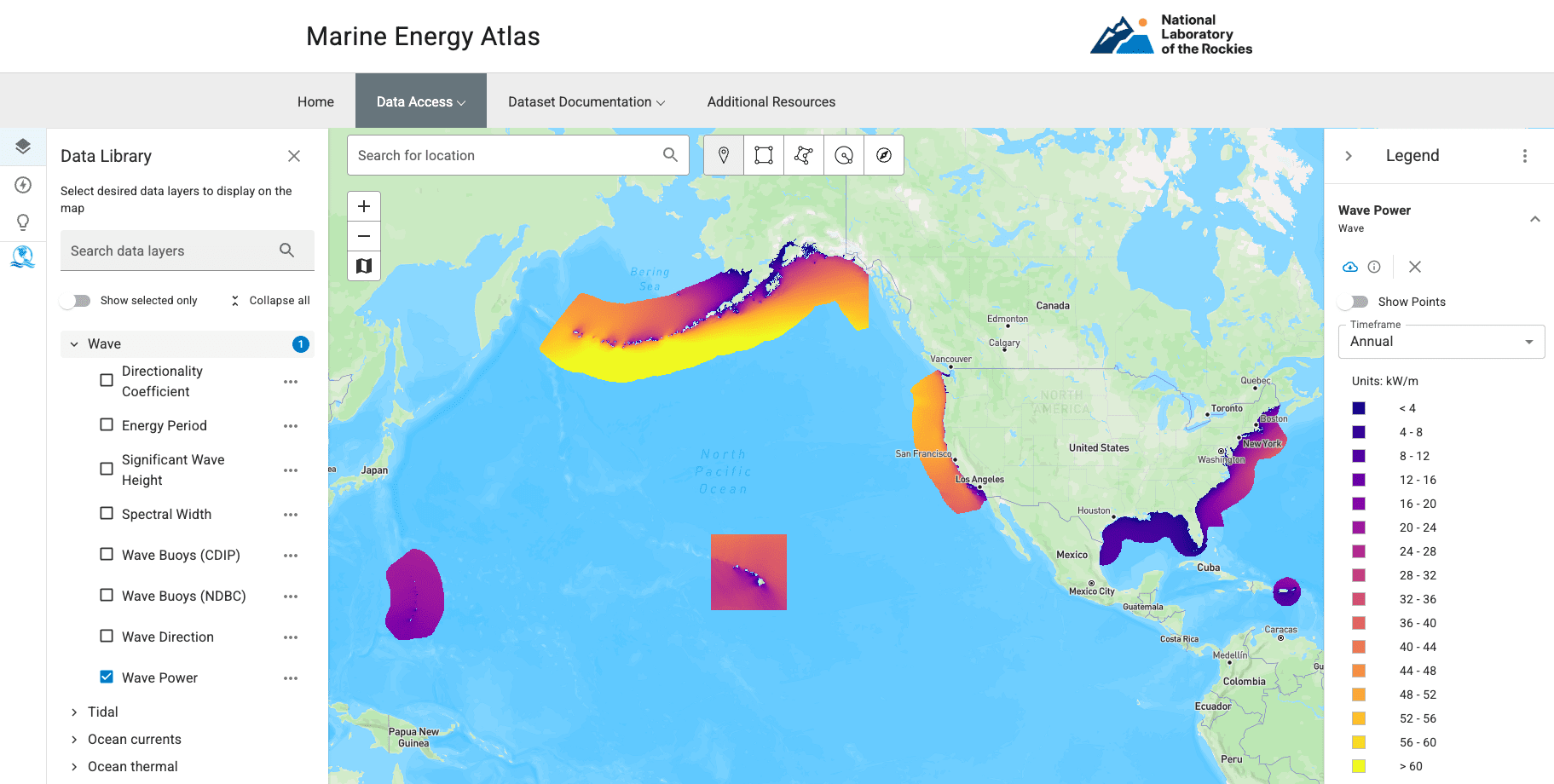 Marine Energy Atlas wave resource view